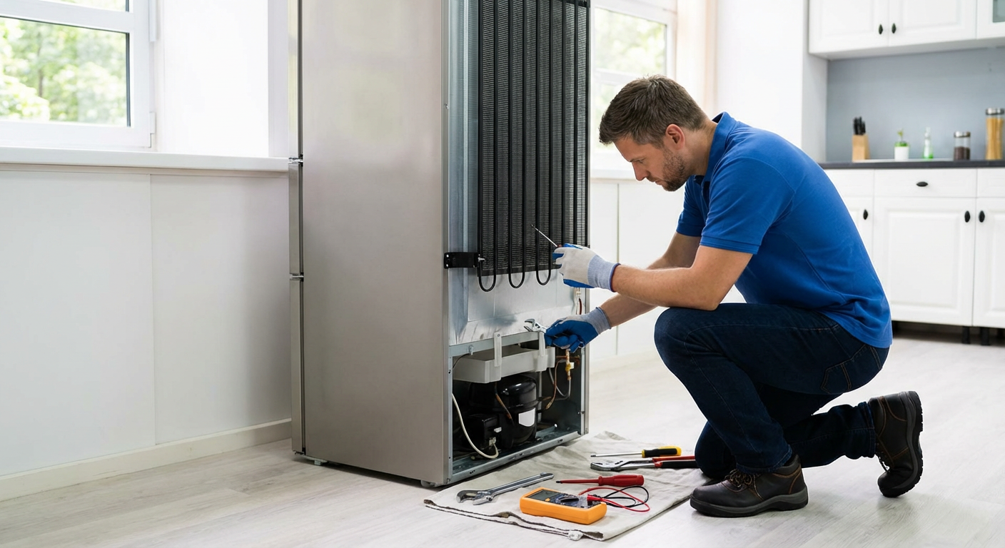 Fridge being repaired